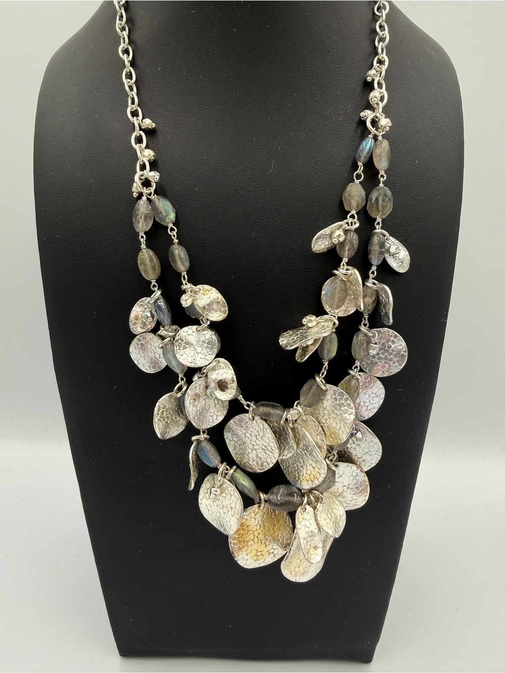 Stella & Dot Silver-Tone Iridescent Leaf Cluster Necklace
